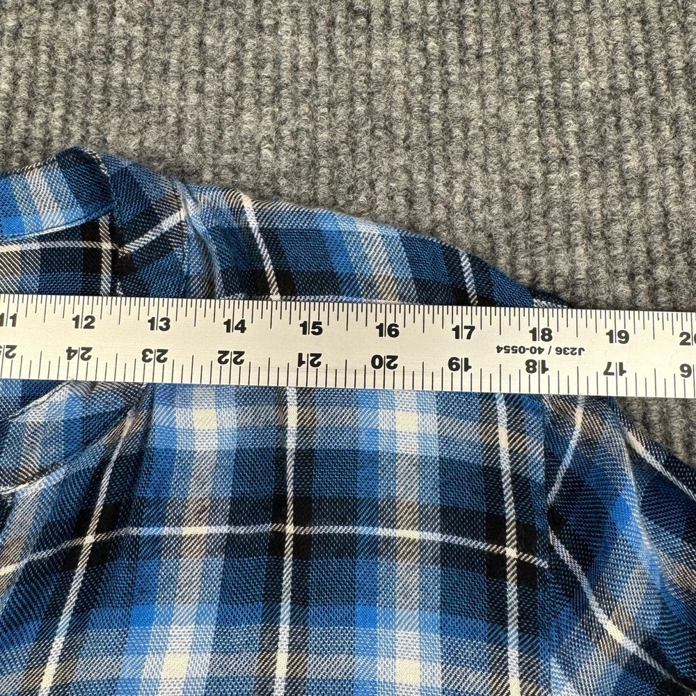 White Crow Flannel Button Up Shirt Womens L Blue Plaid Tunic Grunge Heritage - Picture 7 of 10